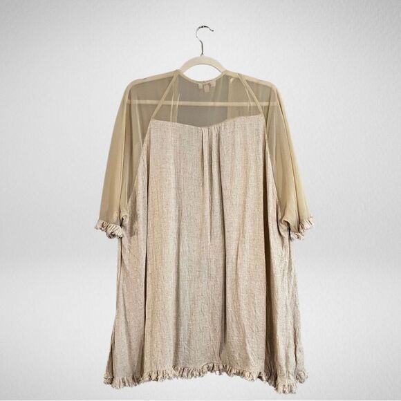 Umgee Tan Cream Boho Raw Edge Trim Mixed Fabric Duster Size Small/Medium - Picture 2 of 6